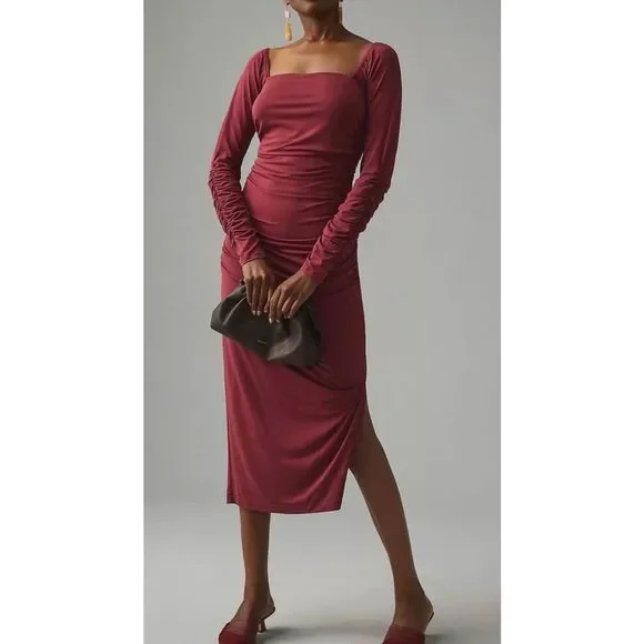 anthropologie ruched square neck dress BY ANTHROPOLOGIE Ruched Square-Neck Dress Size Small NWT